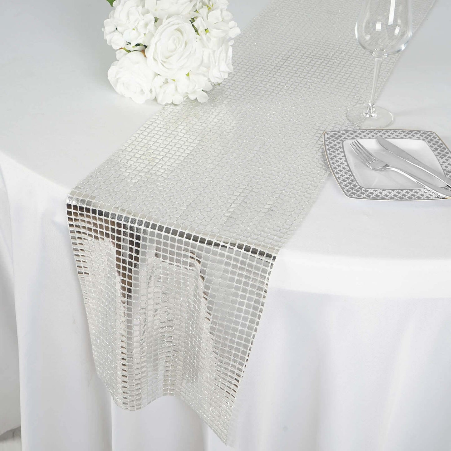 Mirror Foil 12"x108" Table Runner Silver - Shiny Metallic Party Table Decor - NestOCart