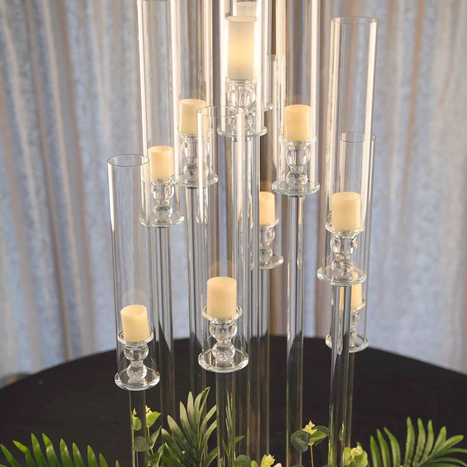 10-Arm Round Cluster Crystal Candelabra with Mirror Base Clear - Sparkling Candle Holder for Votive & Pillar Candles 47"