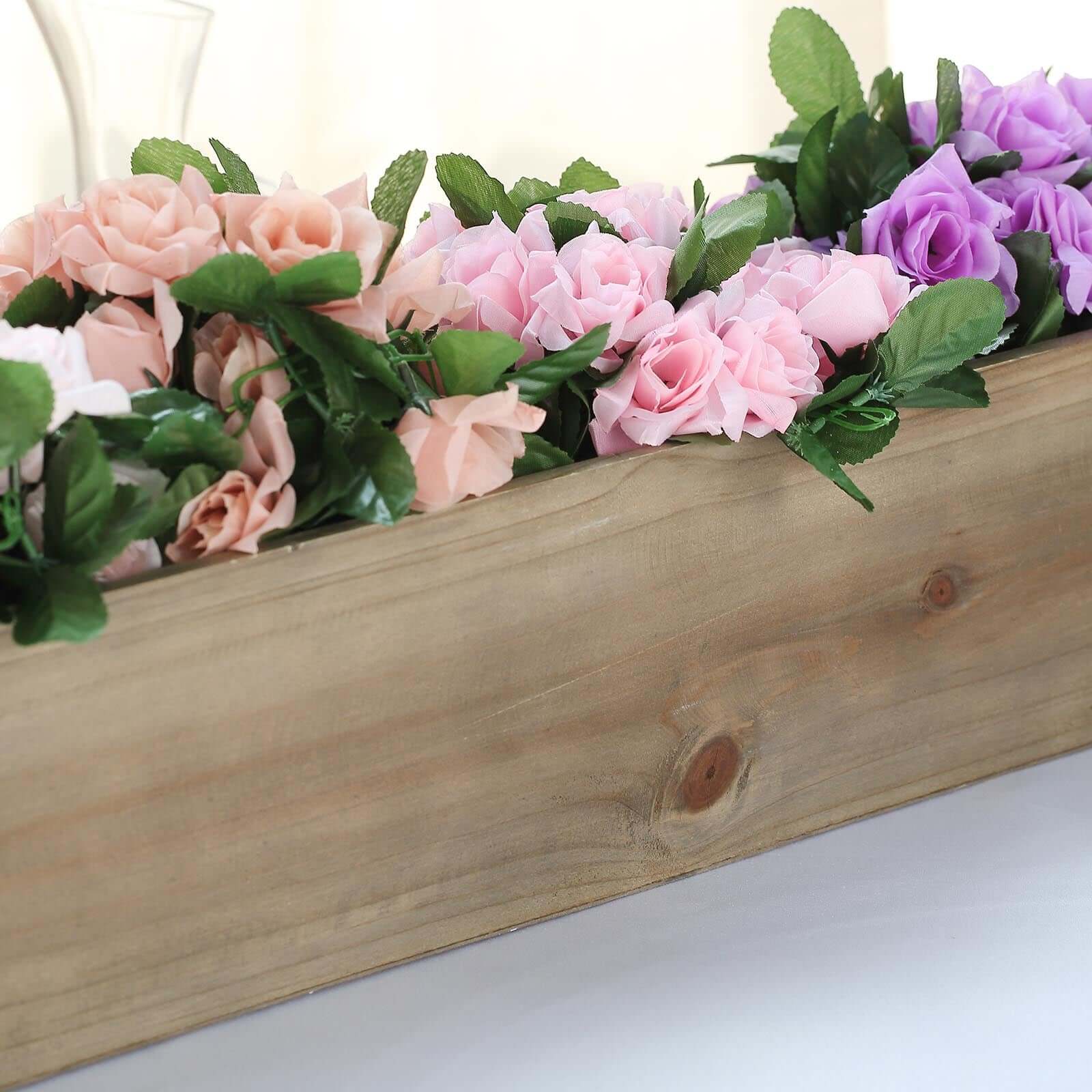 Natural Wood Planter Rectangular Box 30"x6"- Durable Decor with Removable Plastic Liner for Tables