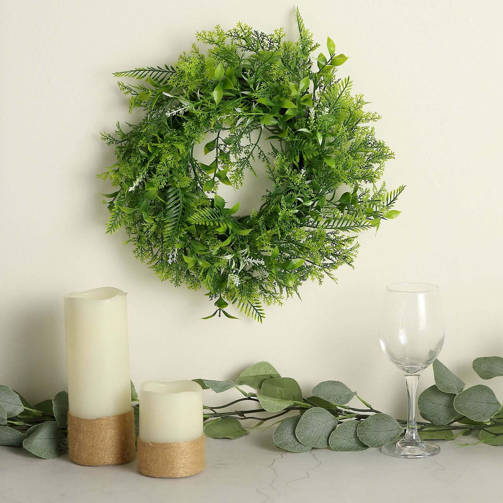 2 Pack 4" Green Artificial Fern Leaf Mix Pillar Candle Ring Wreaths