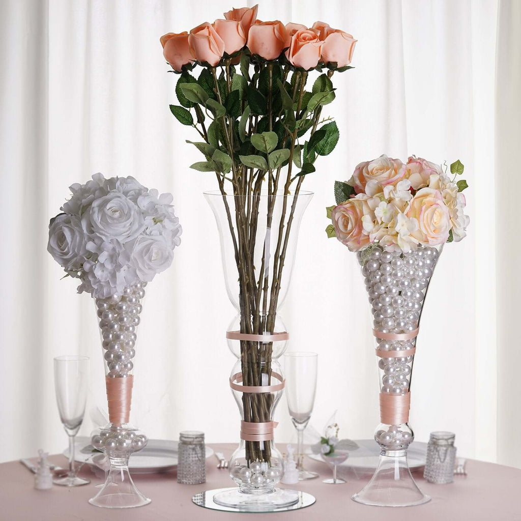 4-Pack Glass Trumpet Vases Crystal Ball Design Clear - Stylish Reversible Floral Centerpieces 15"