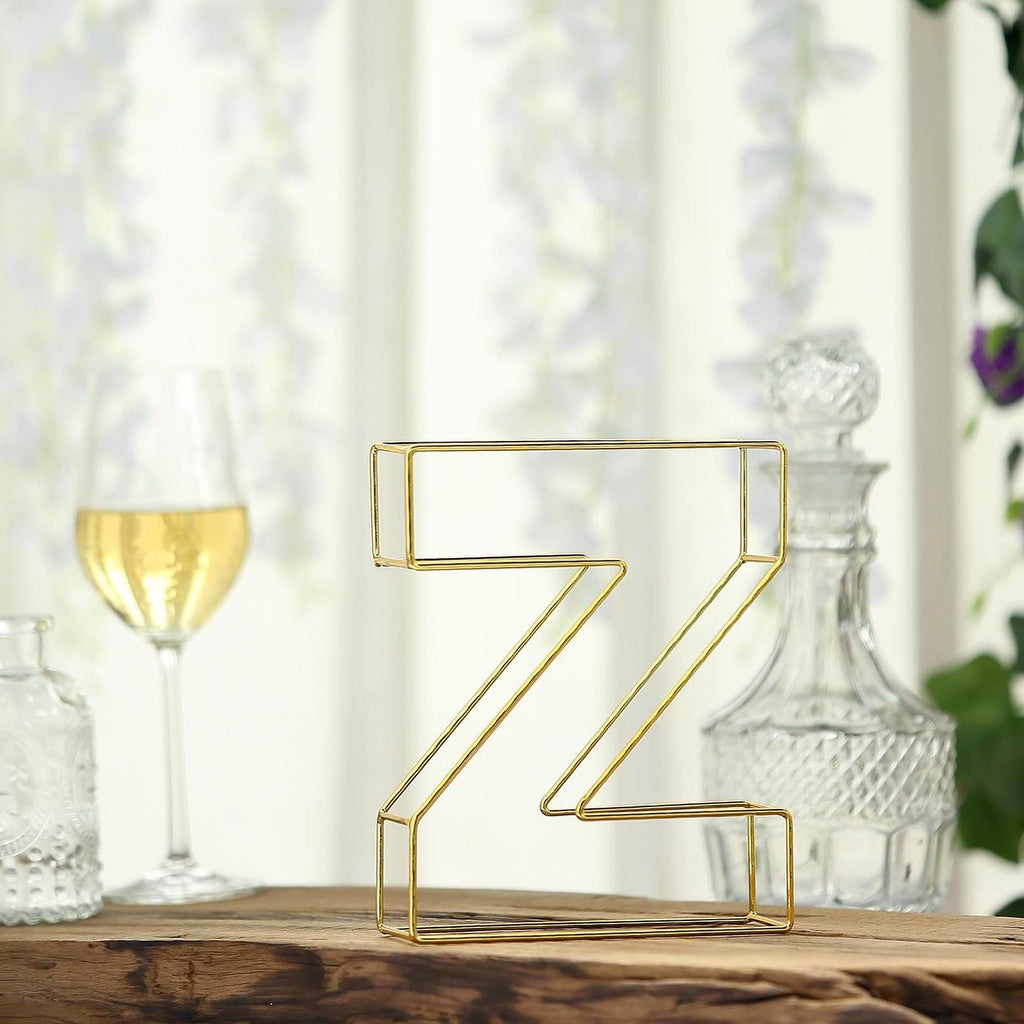 8" Tall Gold Freestanding 3D Decorative Wire Letter, Wedding Centerpiece - Z