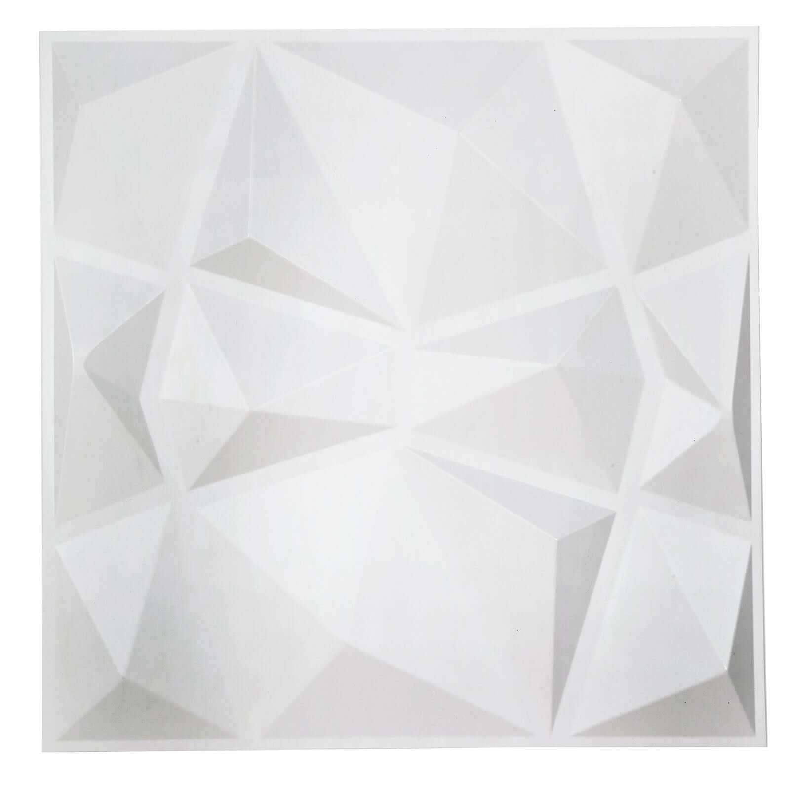 12 Pack 20"x20" Matte White 3D Texture PVC Diamond Design Wall Tiles, Stick On Waterproof Wall Panels