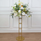 Metal Wedding Centerpiece Open Frame Design Gold - Grand Halo Top Floral Riser Pedestal 46"
