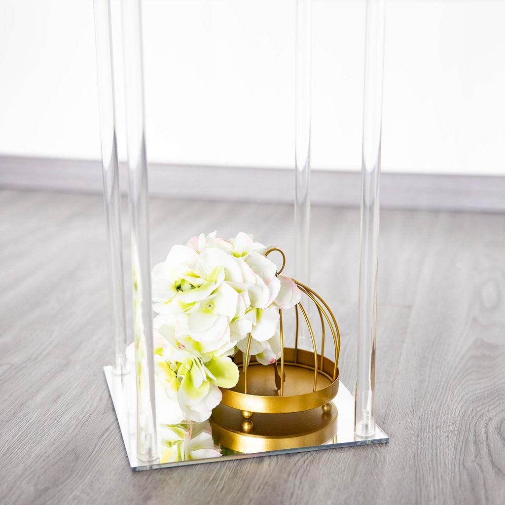 Acrylic Floor Vase Flower Stand with Square Mirror Base Clear - Durable Wedding Column Centerpiece for Events 40"