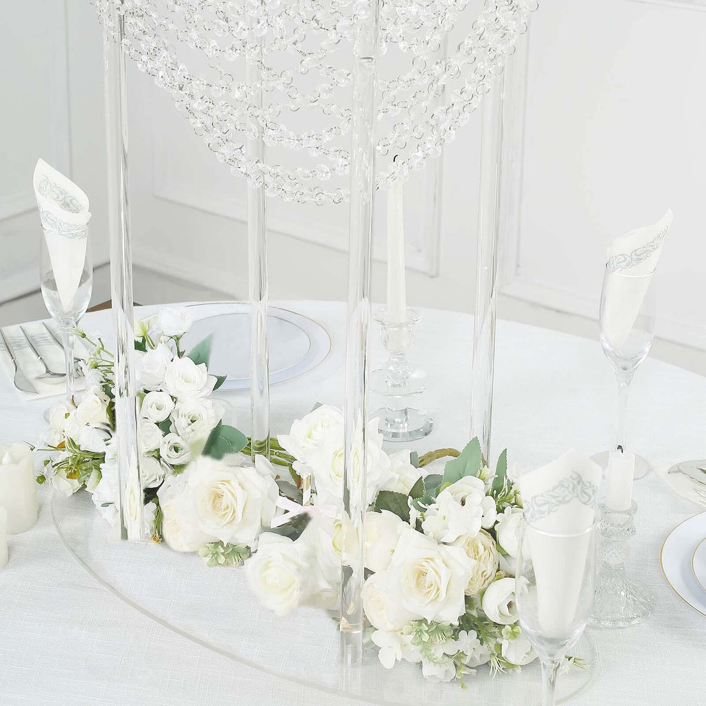 Acrylic Wedding Bouquet Pillar Centerpiece Crystal Chandelier Design - Large Flower Arrangement Table Stand 32"