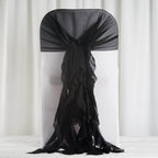 1 Set Chiffon Hoods Chair Sashes with Willow Ruffles Design Black - Stylish Decor for Weddings & Gatherings