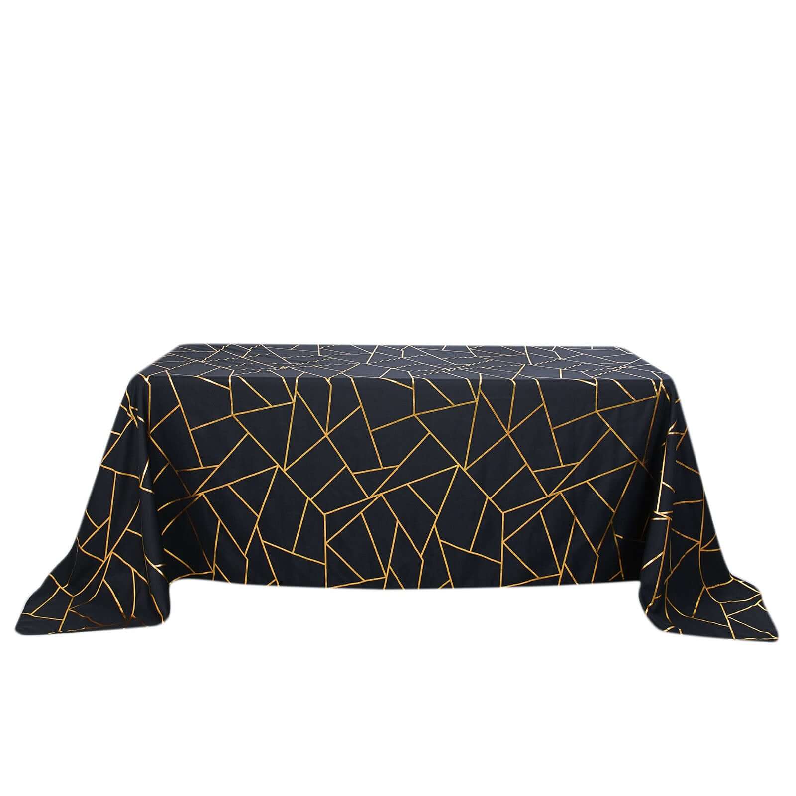 Polyester 90"x132" Rectangle Tablecloth Black Seamless with Gold Foil Geometric Pattern - Wrinkle-Resistant Seamless Table Cover