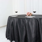 Taffeta 132" Round Tablecloth Black - Seamless Accordion Crinkle Design for Exquisite Occasions