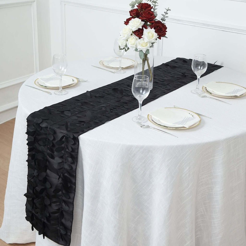 Taffeta Fabric 12"x108" Table Runner Black - 3D Leaf Petal Design