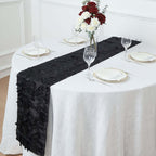 Taffeta Fabric 12"x108" Table Runner Black - 3D Leaf Petal Design