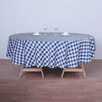 Polyester 108" Round Tablecloth White/Navy Blue - Checkered Buffalo Plaid Table Cover