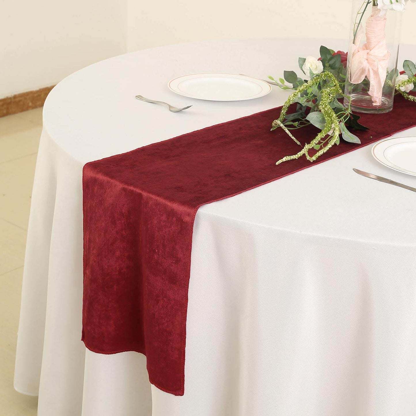 Premium Velvet 12"x108" Table Runner Burgundy - Sheen Finish Reusable Table Decor