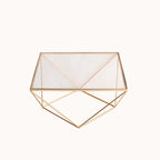 Metal Cake Stand Geometric Pedestal Riser Design Gold with Square Glass Top - Display Centerpiece 12"