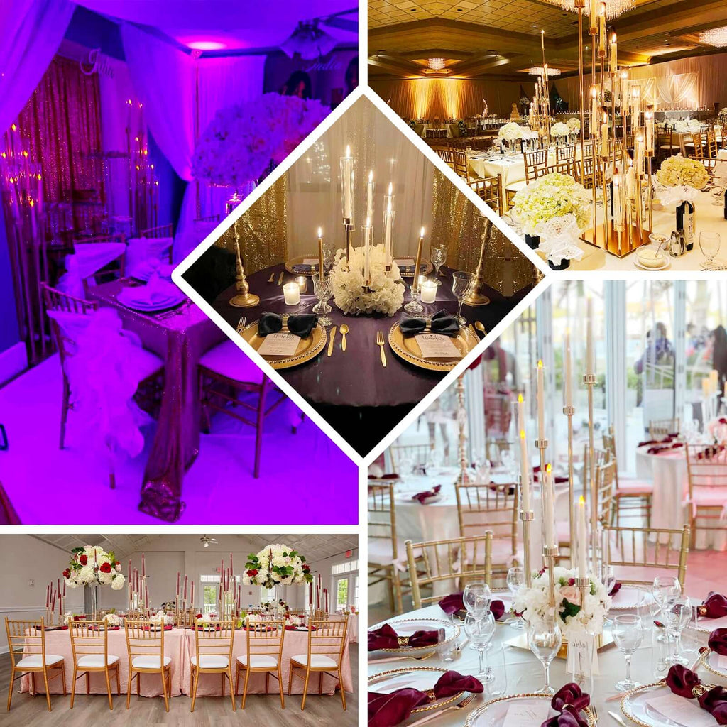 8 Arm Cluster Taper Candle Holder Gold - Stunning Large Candle Arrangement With Clear Glass Shades for Grand Banquets & Celebrations 42"