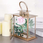 Stainless Steel Candle Lantern Cage Top Design Rose Gold - Outdoor Metal Patio Lantern Centerpiece 10"