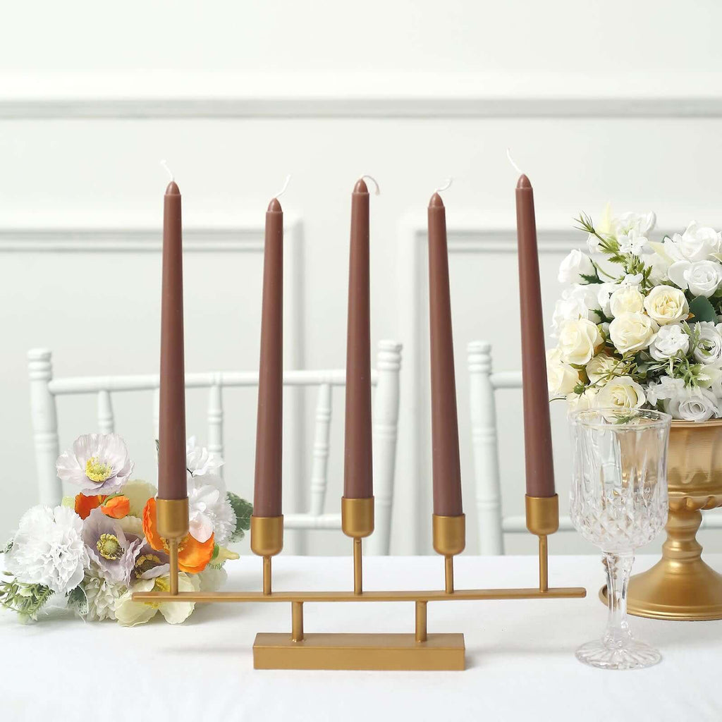 12-Pack Taper Candles Premium Wax Design Mocha Brown - Unscented Candles for Upscale Settings 10"