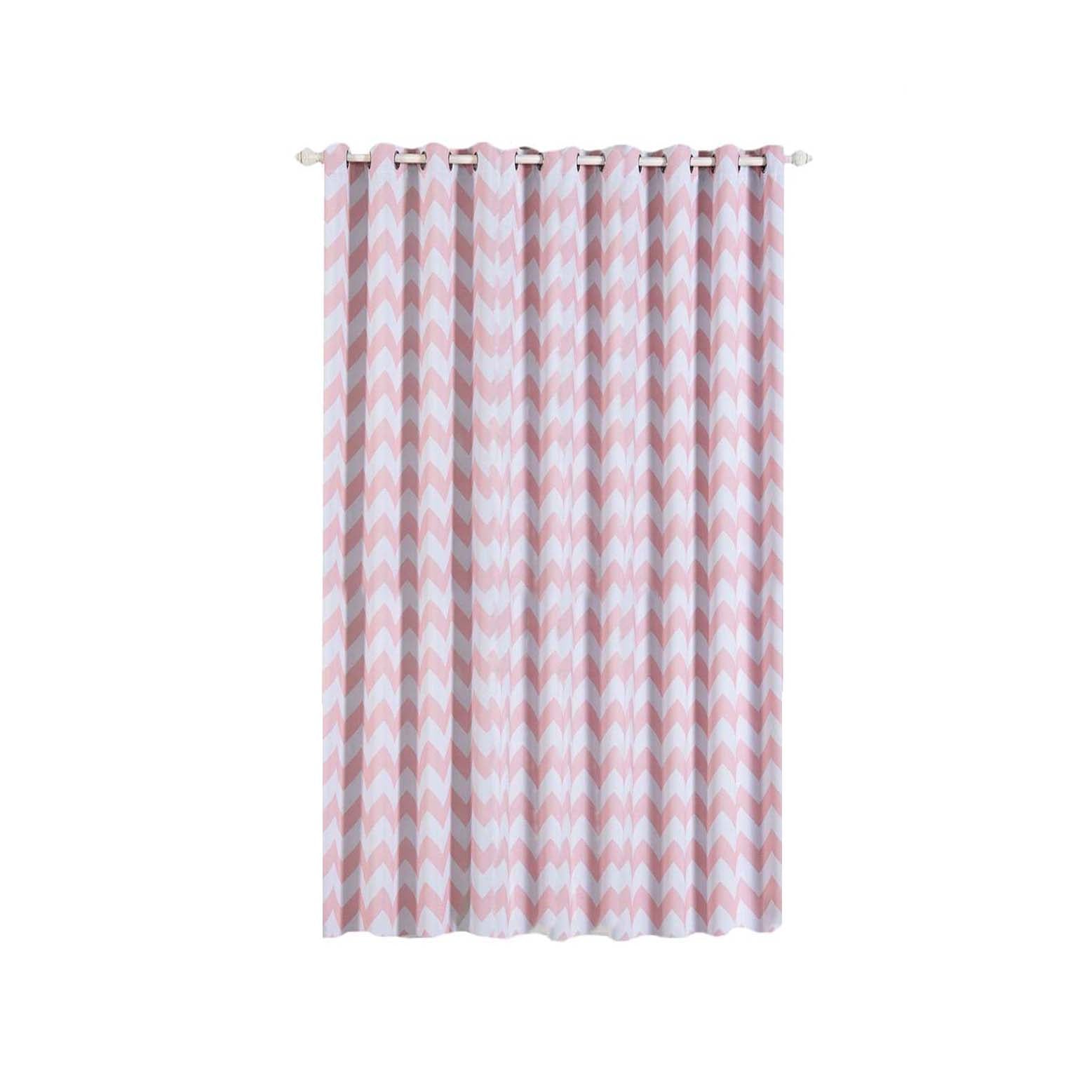 2 Pack White Blush Chevron Design Thermal Blackout Curtains With Chrome Grommet Window Treatment Panels - 52"x108"