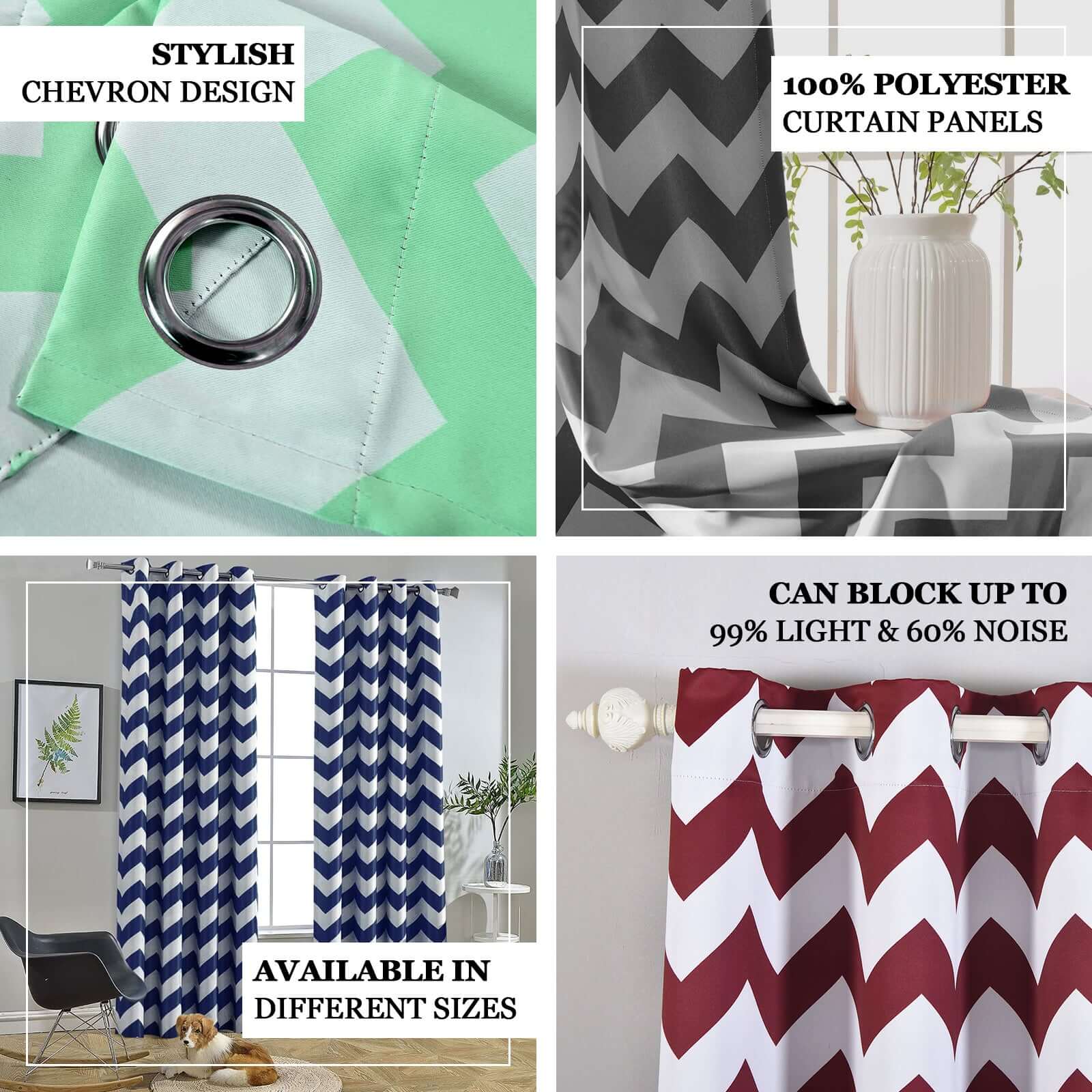 2 Pack White Blush Chevron Print Thermal Blackout Window Curtain Grommet Panels, Noise Canceling Curtains - 52"x96"