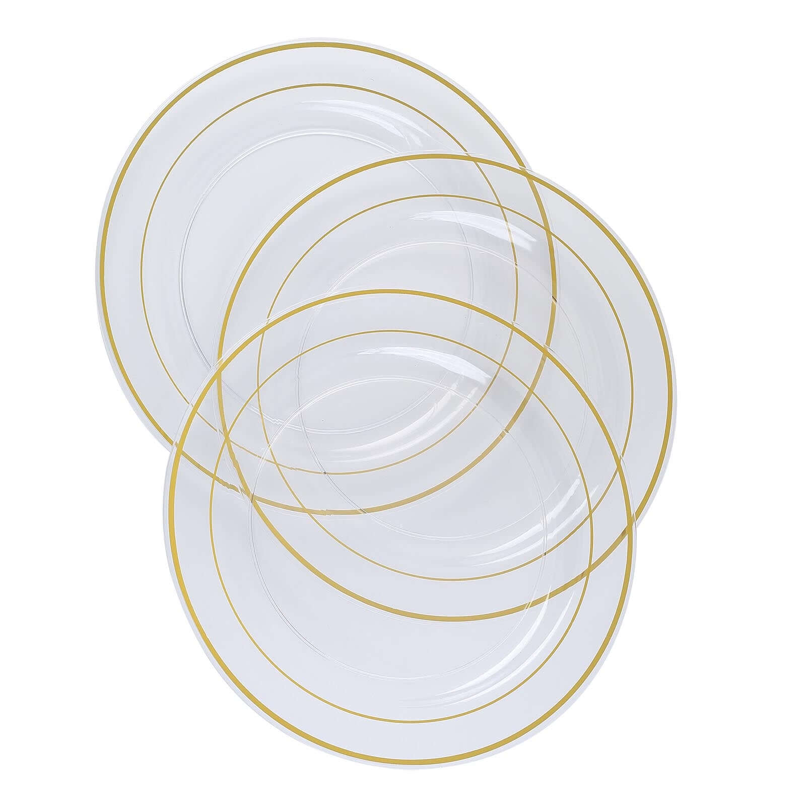 10-Pack Plastic Dinner Plates Clear with TrÃ¨s Chic Gold Rim - Perfect Disposable Party Plates 10"