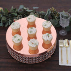 Metal Cake Stand Pedestal Crystal Beaded Design Rose Gold - Cupcake Display and Dessert Riser 14"