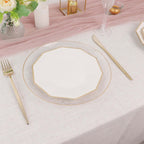 25-Pack Paper 7" Decagon Appetizer Plates in White with Gold Foil Rim - Stylish Geometric Dessert/Salad Plates for Cocktail Parties & Receptions