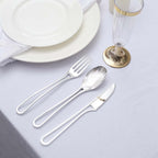 24-Pack Plastic Utensil Set with Modern Hollow Handle Design Silver - Disposable Silverware 7"