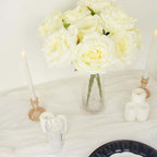 2 Bushes 17" Ivory Premium Silk Jumbo Rose Flower Bouquet, High Quality Artificial Wedding Floral Arrangements