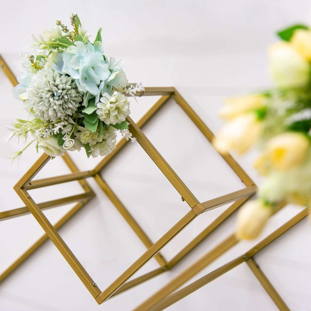 2-Pack Metal Flower Stands Gold Geometric Wedding Centerpieces Square Frame - Compact Design 8"