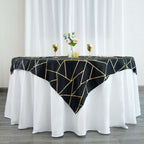 Polyester 54"x54" Square Tablecloth Black with Gold Foil Geometric Pattern - Wrinkle-Resistant & Durable Table Cover