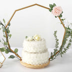 Metal Nonagon Floral Hoop Cake Stand Gold - Chic Geometric Dessert Display DIY Centerpiece Table Decoration With Wooden Base 22"