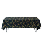Polyester 60"x102" Rectangle Tablecloth Black with Gold Foil Geometric Pattern - Wrinkle-Resistant & Durable Table Cover