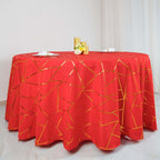 Polyester 120" Round Tablecloth Red with Gold Foil Geometric Pattern Wrinkle-Resistant Seamless Table Cover