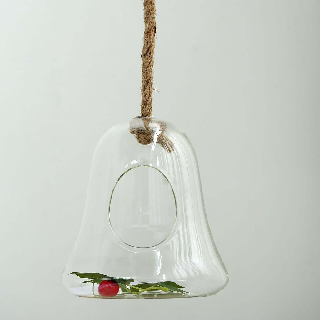 Glass Terrarium Hanging Bell Shaped Design with Twine Rope - Unique Free-Falling Planter for Air Plants & Displays 9"