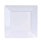 10-Pack Dessert Plates Square Design with Wide Rim Glossy White - Plastic Disposable Plates for Events 6"