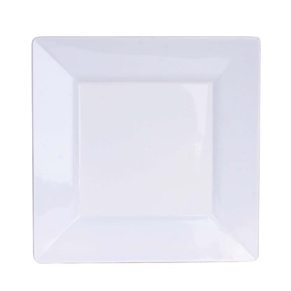 10-Pack Dessert Plates Square Design with Wide Rim Glossy White - Plastic Disposable Plates for Events 6"