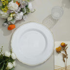 10-Pack Plastic 10" Dinner Plates in White with Gold Scalloped Rim - Disposable Large Party Plates for Upscale Events & Banquets