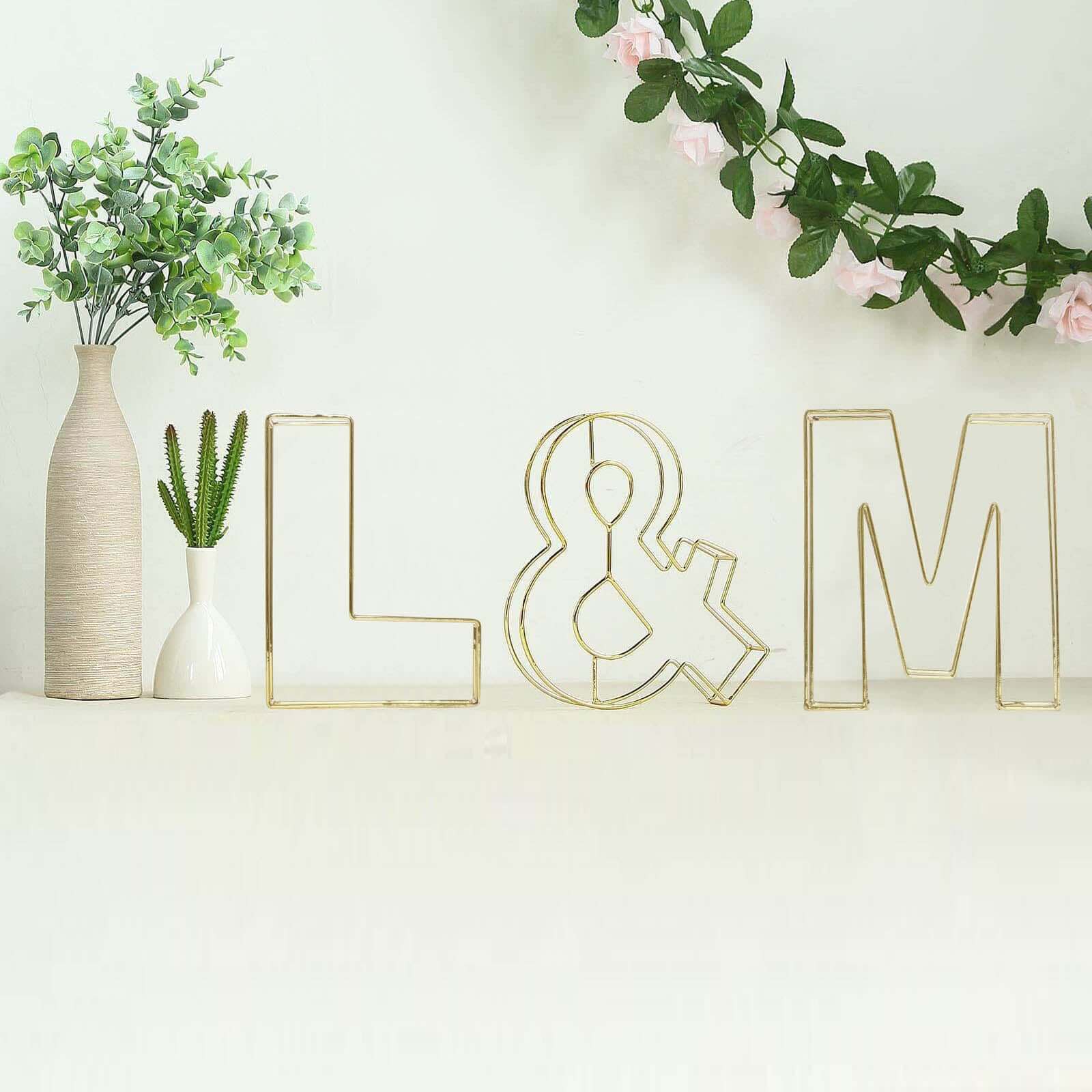 8" Tall Gold Freestanding 3D Decorative Wire Letter, Wedding Centerpiece - L