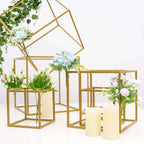 2-Pack Metal Flower Stands Gold Geometric Wedding Centerpieces Square Frame - Durable Display 12"