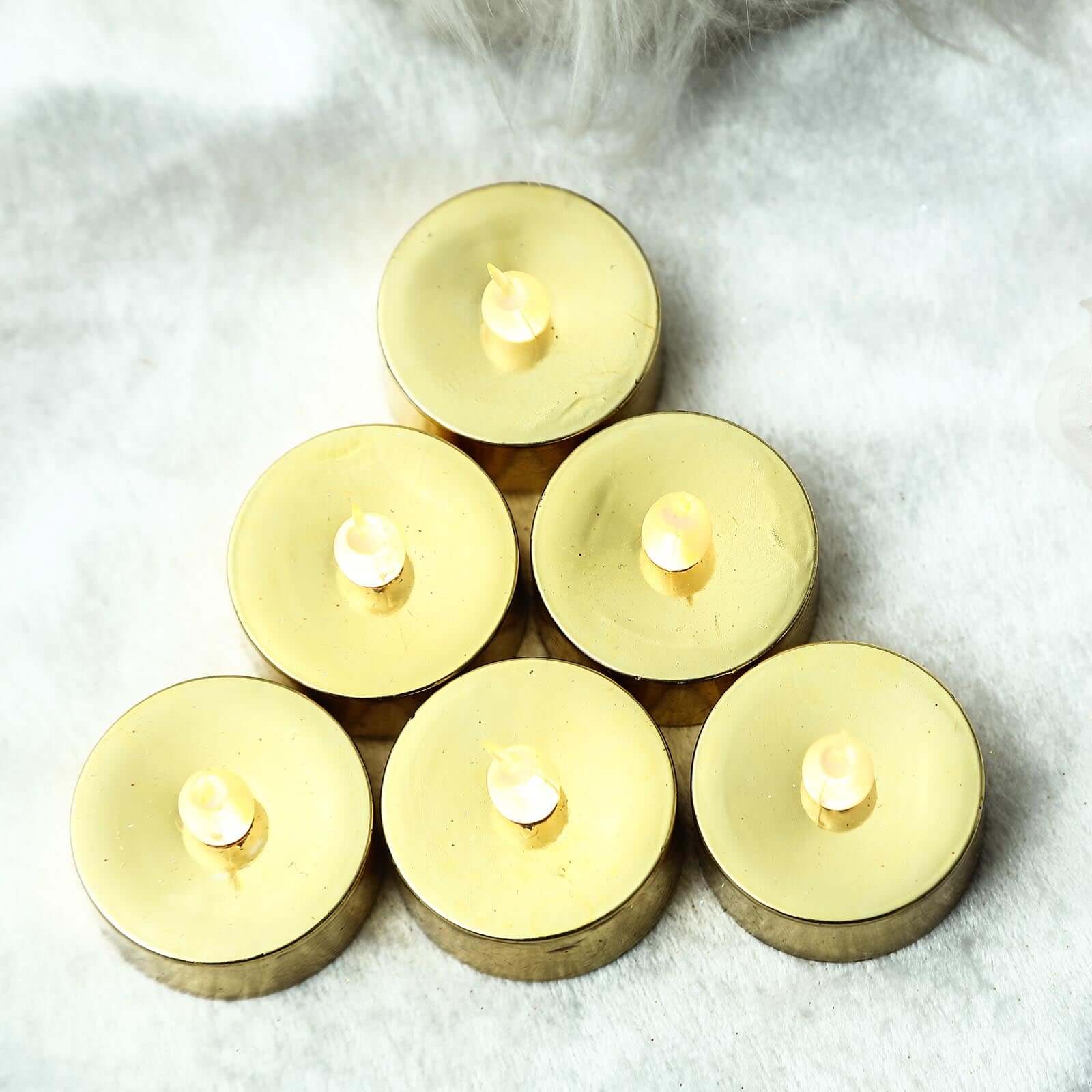 12-Pack LED Tealight Candles Metallic Gold Design - Reusable Flameless Battery Operated Lights
