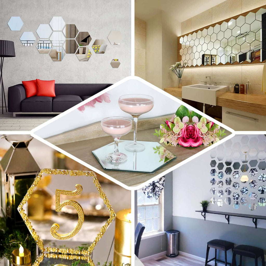 12 Pack Hexagon Acrylic Mirror Wall Stickers, 3" Removable Wall Decals For Home Decor
