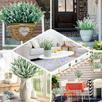 4 Bushes 14" Green White Artificial Lavender Flower Plant Stems Greenery