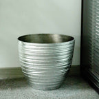12" Metallic Silver Textured Finish Large Indoor Flower Plant Pot, Decorative Indoor Outdoor Planter