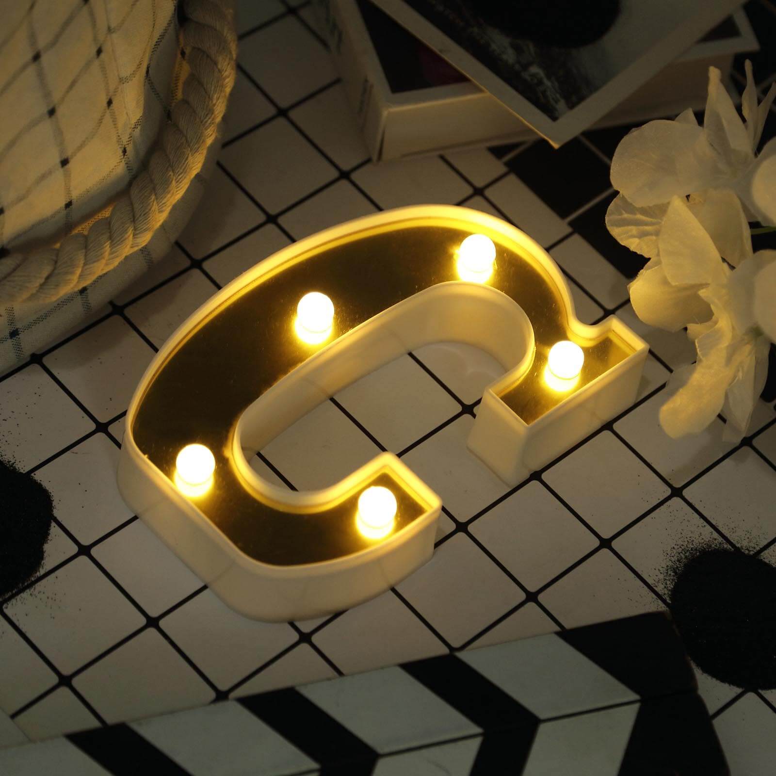 3D Marquee Letter "C" Warm White 5 LED Lights Gold - Chic Light-Up Decor for Events 6"
