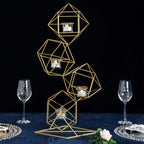 Tealight Candle Holder Metal Linked Geometric Design Gold with Votive Glass Holders - Sophisticated Decor for Tables & Gatherings 25"