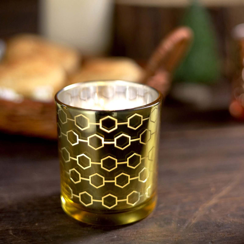 6-Pack Mercury Glass Candle Holders Gold with Honeycomb Design - Votive Candle Containers 3"