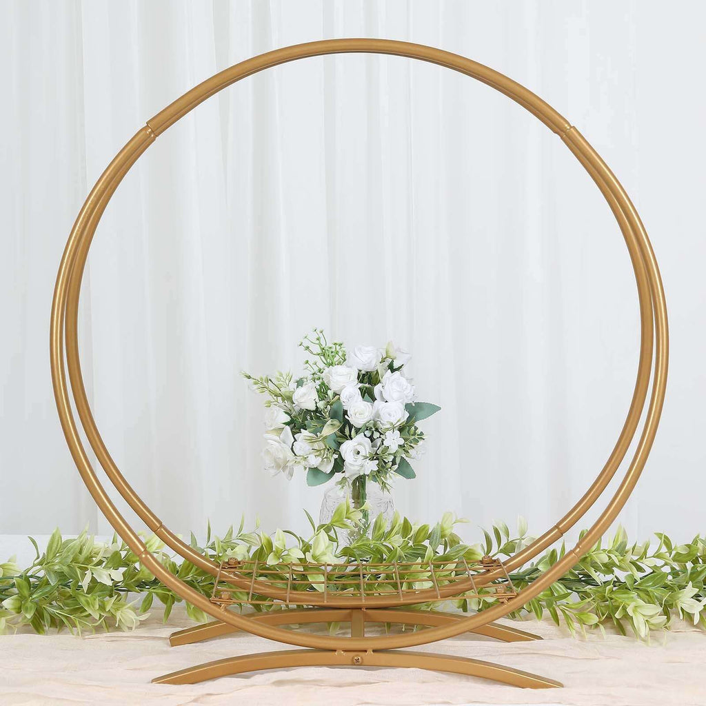 Double Frame Hoop Table Centerpiece Metal Gold - Wedding Cake Display & Flower Stand 24"