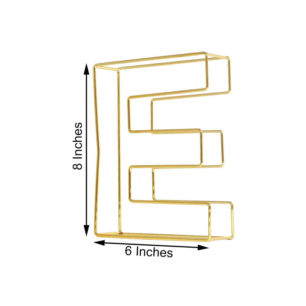 8" Tall Gold Freestanding 3D Decorative Wire Letter, Wedding Centerpiece - E