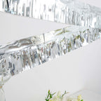 16ft Metallic Silver Foil Tassel Fringe Backdrop Banner, Tinsel Garland Decor