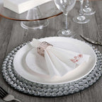 20 Pack White Linen-Feel Dinner Paper Napkins with Rose Gold Floral Print, Premium Cloth-Like Airlaid Disposable Napkins, Soft and Absorbent Guest Towels